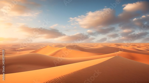 Desert sand dunes panorama at sunset 3d render illustration