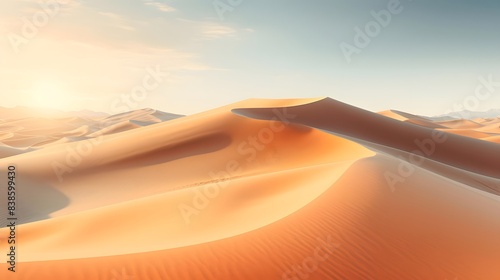 Desert sand dunes panorama at sunset  3d illustration
