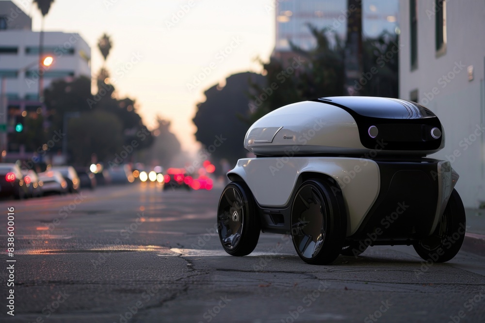 Delivery robot delivering packages, intelligent automaton vehicle for the delivery food and products Delivery robot delivering packages, intelligent automaton vehicle for the delivery food and products