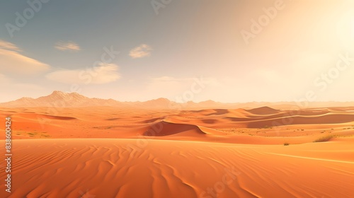 Desert panoramic view with sand dunes. 3d render