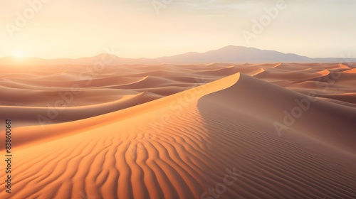 Desert dunes at sunset  panoramic view of the Sahara desert