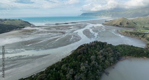 Canvas Print Lowtide in the harbour and farmland at Cable Bay, Nelson, Nelson, New Zealand