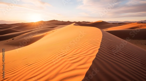 Panoramic view of the sand dunes in the Sahara desert  Morocco