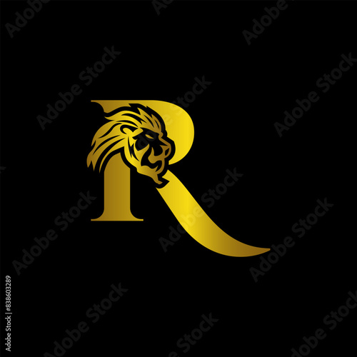initial R luxury lion head logo design vector inspiration.
