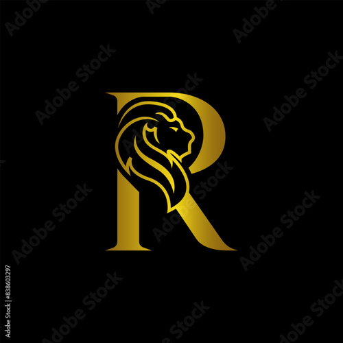 initial R luxury lion head logo design vector inspiration.