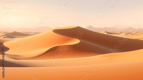 Desert panorama with sand dunes. 3d render illustration