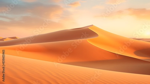 Sand dunes in the Sahara desert at sunset. 3d rendering