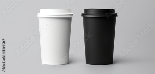Wallpaper Mural White and Black Paper Coffee Cups on Grey Background. Disposable Cups, Minimalist Sustainable Concept. Generative AI Torontodigital.ca
