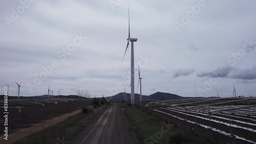 Aerial video of wind turbines producing clean energy, Emek HaBacha El Rom photo