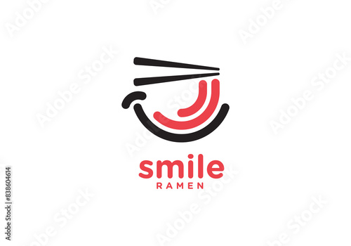 noodles with smile logo design. happy food restaurant symbol icon vector