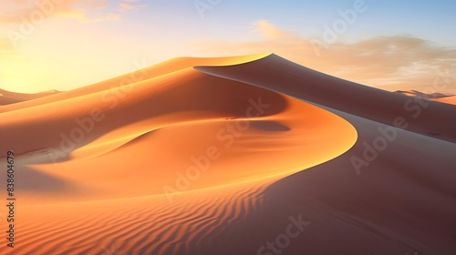 Dunes in the Sahara desert at sunset. 3d render illustration