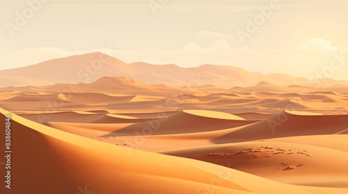 Desert sand dunes panorama at sunset  3d illustration