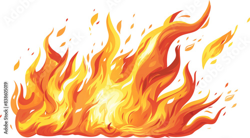 Red and yellow flames illustration isolated on transparent background.