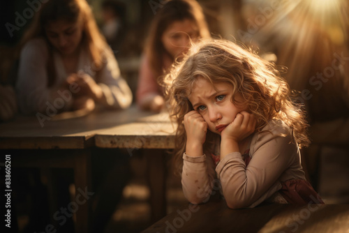 Sad little girl feeling alone while sitting by herself in school © bluebeat76