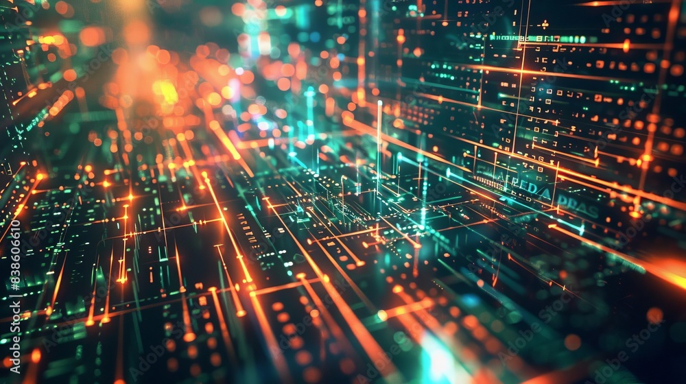 Fototapeta premium abstract 3d digital background futuristic network and technological processes visualization