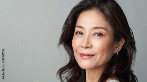 beautiful asian midage woman portrait natural makeup and hairstyle studio photography