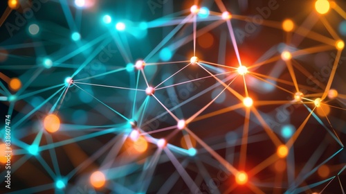 Colorful nodes and connections forming a complex network, symbolizing connectivity and information technology