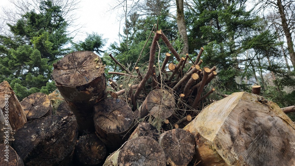 Fototapeta premium Stack of raw chopped forest wood for the oven