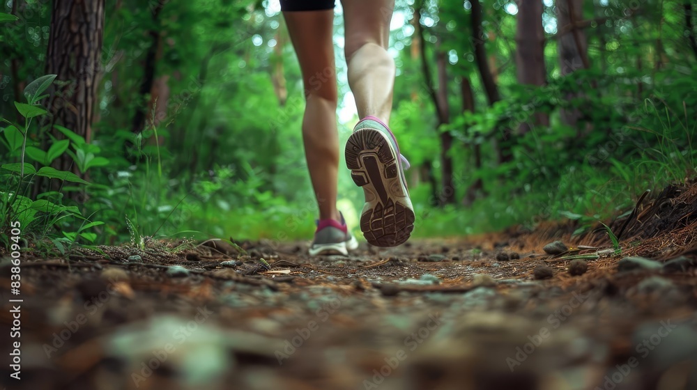 lady trail runner on forest path closeup of running shoes active lifestyle digital photography lady trail runner on forest path closeup of running shoes active lifestyle digital photography