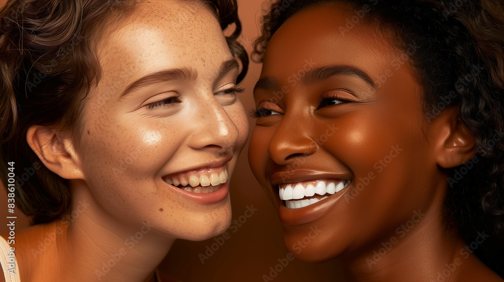 Two Women Smiling and Sharing a Happy Moment Two Women Smiling and Sharing a Happy Moment