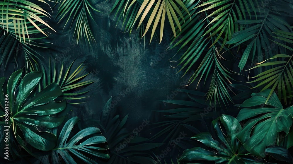 Beautiful nature background of vertical garden with tropical green leaf. Mural wallpaper. AI generated illustration Beautiful nature background of vertical garden with tropical green leaf. Mural wallpaper. AI generated illustration