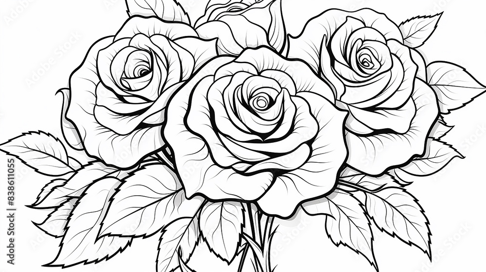 3 Roses Color Page Roses coloring pages for kids and adults Stock Illustration | Adobe Stock