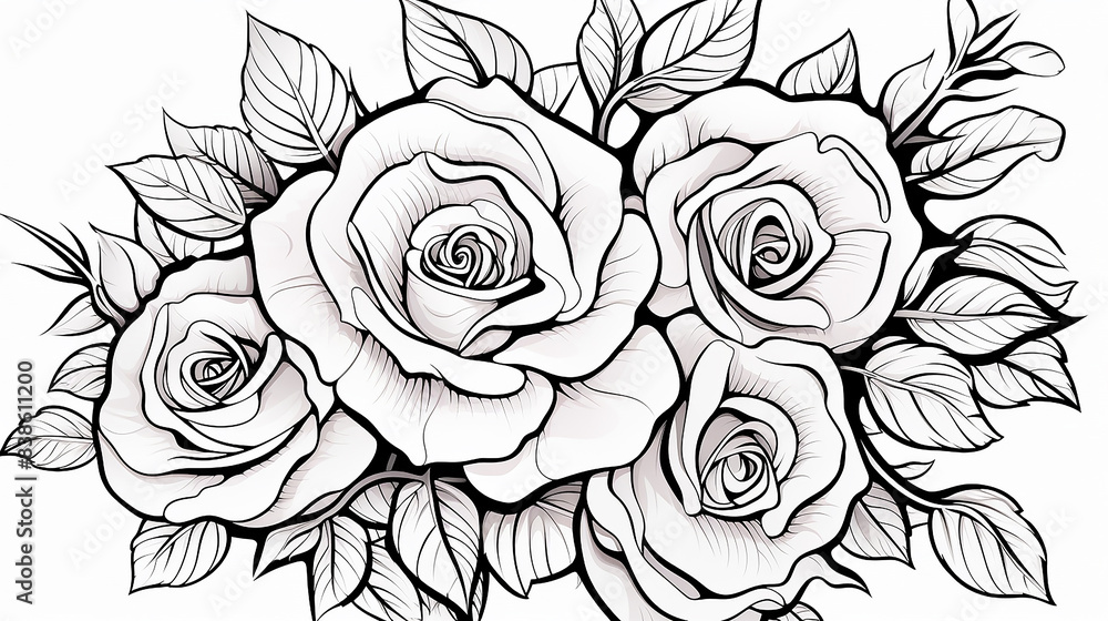 Roses coloring pages for kids and adults Stock Illustration | Adobe Stock