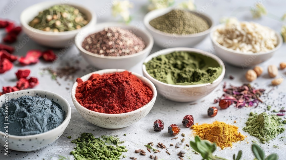 nutrientdense superfood powder for biohackers adaptogenic herbs and nootropics blend product photography