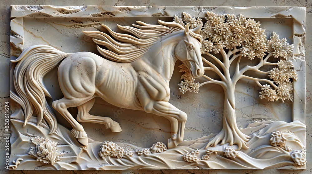 Beautiful animal 3d relief wallpaper. Mural wallpaper. AI generated illustration Beautiful animal 3d relief wallpaper. Mural wallpaper. AI generated illustration