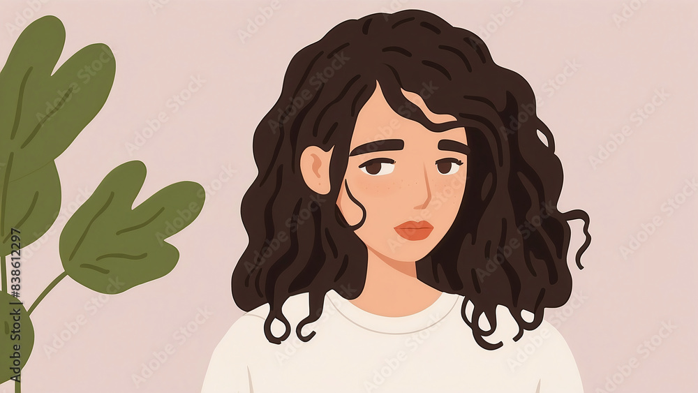 Cartoon Mental healthsad girl WITH CURLY HAIR , anxiety, depression, therapy, wellness, self-care, counseling, stigma, mental illness, mindfulness, animated, Cartoon Mental healthsad girl WITH CURLY HAIR , anxiety, depression, therapy, wellness, self-care, counseling, stigma, mental illness, mindfulness, animated,