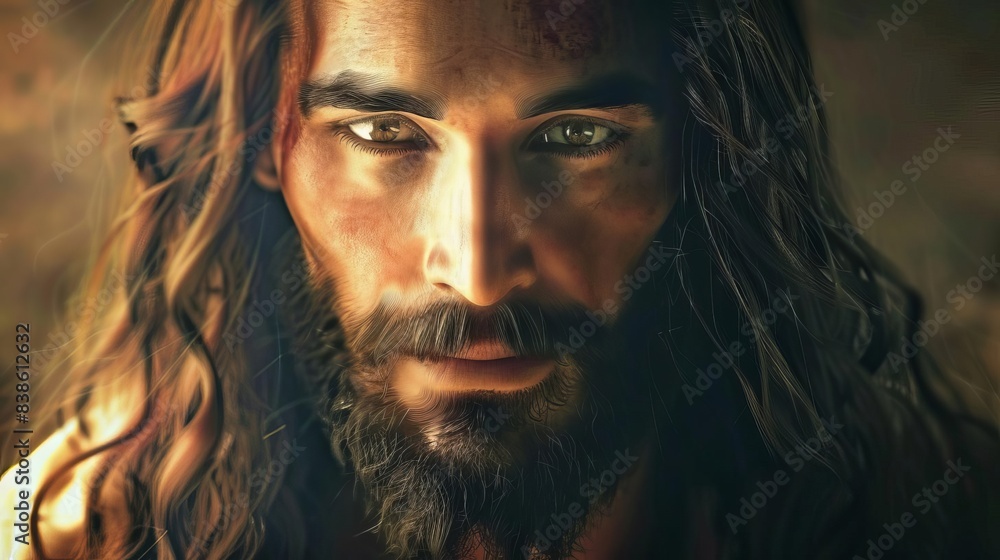 photorealistic jesus christ portrait with long hair and beard serene gaze spiritual aura digital painting photorealistic jesus christ portrait with long hair and beard serene gaze spiritual aura digital painting