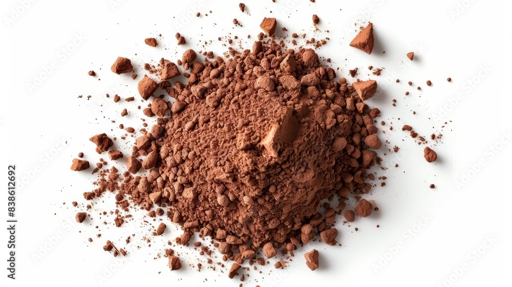 pile of cocoa powder isolated on white background top view food ingredient photography pile of cocoa powder isolated on white background top view food ingredient photography