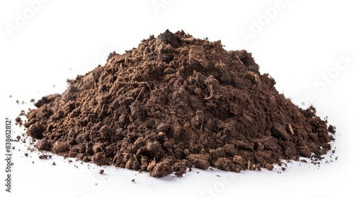 pile of soil isolated on white background earthy texture gardening and agriculture concept photo