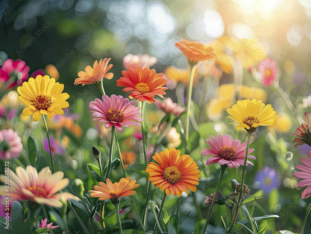 Flowers that sang the song of spring, a vibrant shot of blooming flowers in a sunlit garden, capturing the essence and joy of nature's awakening. Flowers that sang the song of spring, a vibrant shot of blooming flowers in a sunlit garden, capturing the essence and joy of nature's awakening.
