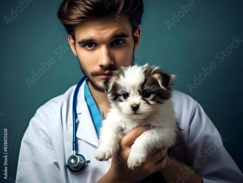 Animal Veterinary clinic, Healthy Pet on a Check Up Visit in Modern Veterinary Clinic with a Professional Caring, Pet Health Check Up, Cat ,dog, bird caring on vet hospital