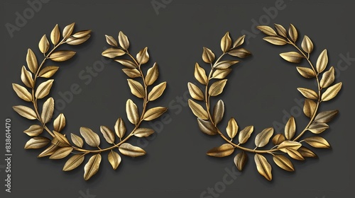 regal golden olive wreaths luxurious laurel crowns isolated on transparent background vector illustration photo