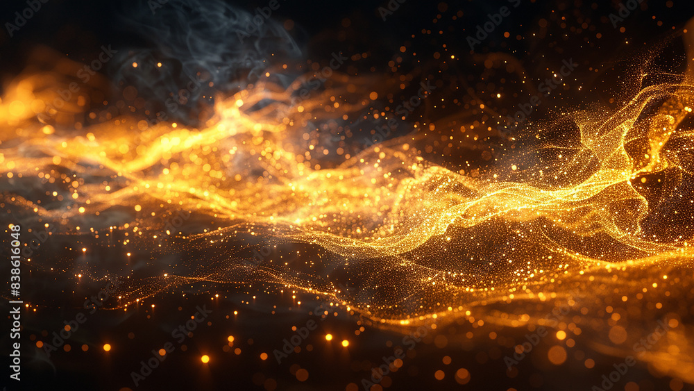Fototapeta premium 3d rendered light particles flowing through space, dark background