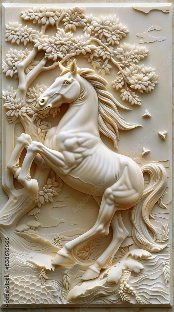Beautiful animal 3d relief wallpaper. Mural wallpaper. AI generated illustration Beautiful animal 3d relief wallpaper. Mural wallpaper. AI generated illustration