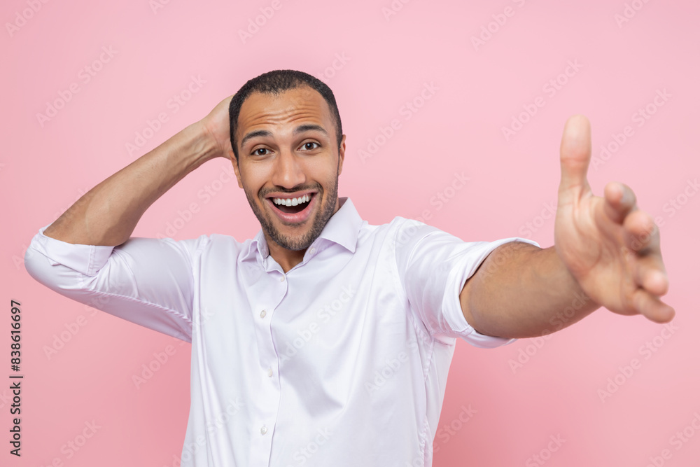 Amazed man in white shirt making pov photo Amazed man in white shirt making pov photo