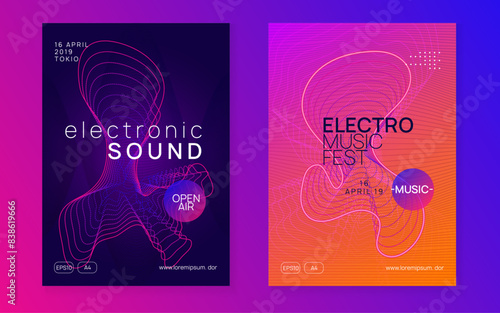 Music Poster. Pink Edm Magazine. Fest Event. Sound Trance Graphic. Soundwave Radio Invitation. Green Party Banner. Electro Vector. Violet Music Poster