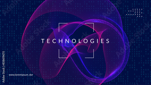 Quantum Background. Intelligence concept: futuristic computer. Visual flow of engineering and computing. Particles of energy in global information. Digital Background.