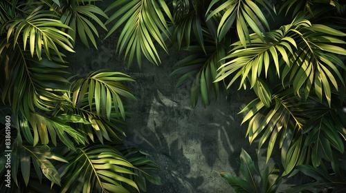 Beautiful nature background of vertical garden with tropical green leaf. Mural wallpaper. AI generated illustration