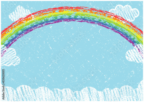 クレヨン・クレパスで描いた虹の空フレーム背景