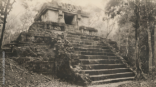photo of the mayan rabbit temple of petrified wood, excavated in Guatemala in 1927  photo