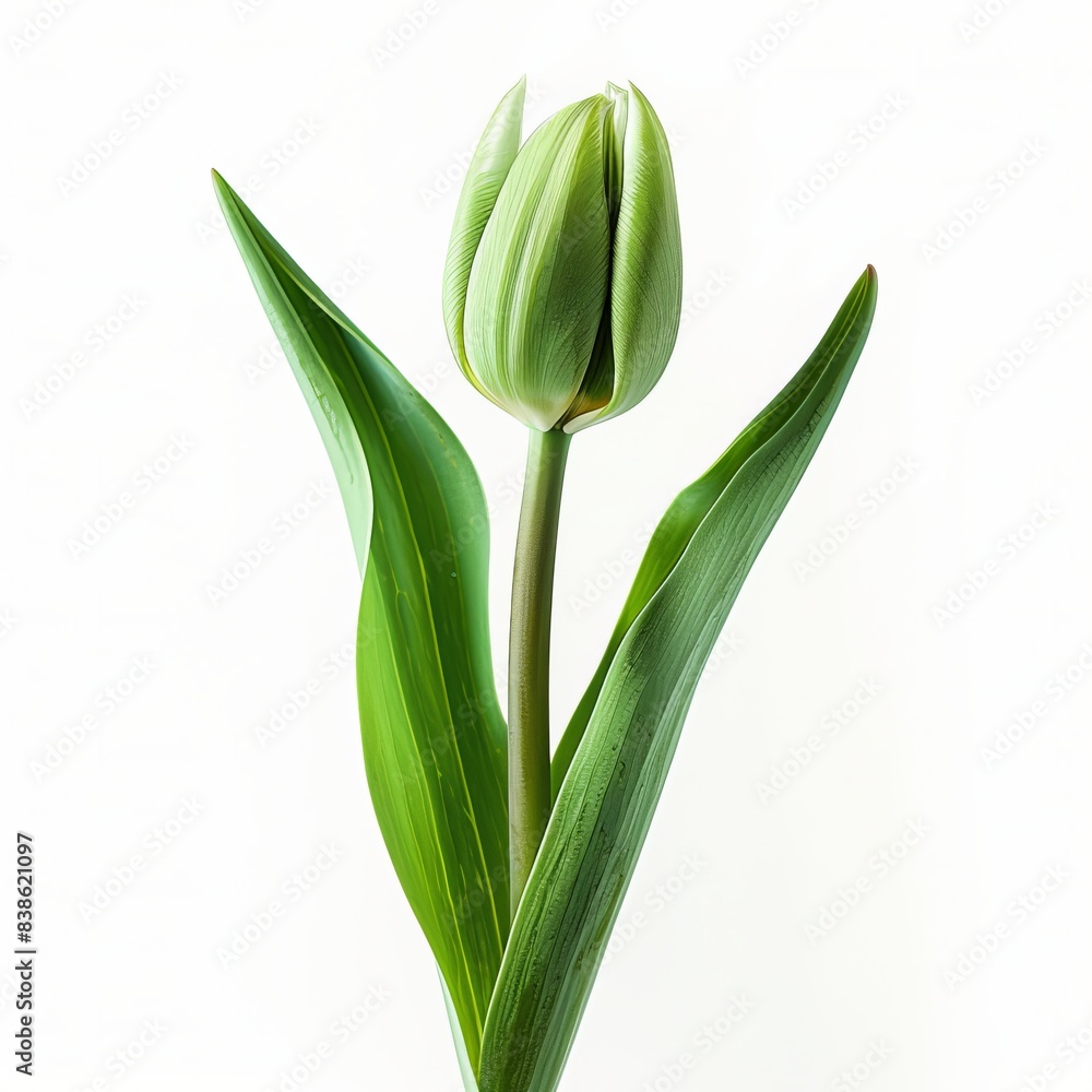 Obraz premium Green Tulip Isolated on White Background. Beautiful Tulip Flower