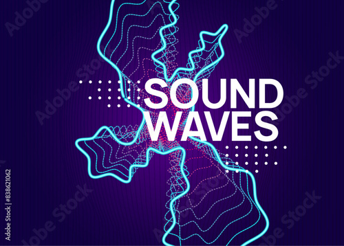 Sound Event. Soundwave Radio Illustration. Violet Music Background. Dance Festival Graphic. Fest Set. Blue Techno Poster. Electro Invite. Green Sound Event