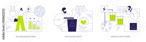 Sustainable batteries abstract concept vector illustrations.