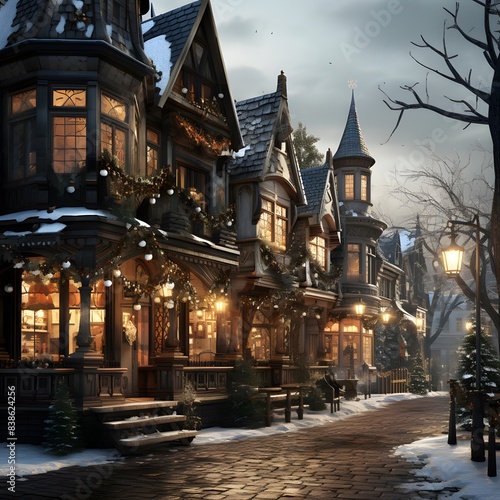 Beautiful old european house in the winter at night.