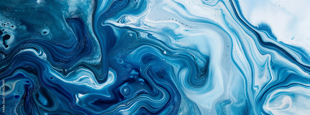 Obraz premium Abstract art blue paint background with liquid fluid grunge texture