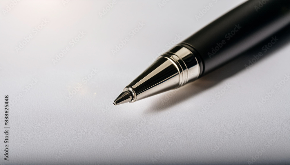pen resting on blank white paper with ample space for text on the side, illuminated by soft backlight, symbolizing creativity, potential, and the beginning of new ideas pen resting on blank white paper with ample space for text on the side, illuminated by soft backlight, symbolizing creativity, potential, and the beginning of new ideas